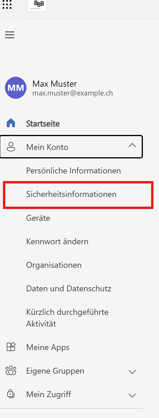 Sicherheitsinformationen in der Seitenleiste